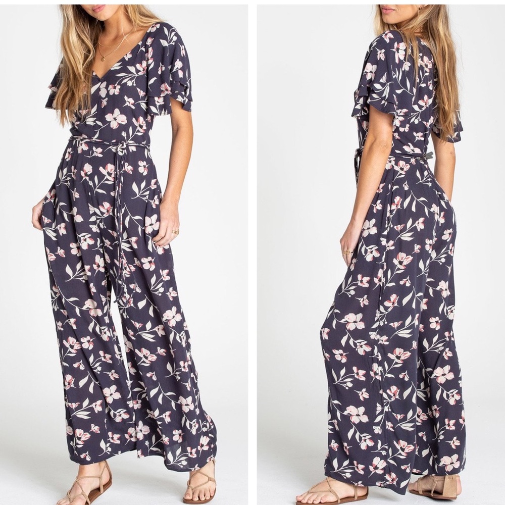 Billabong Fluttering Hearts Wide Leg Jumpsuit M